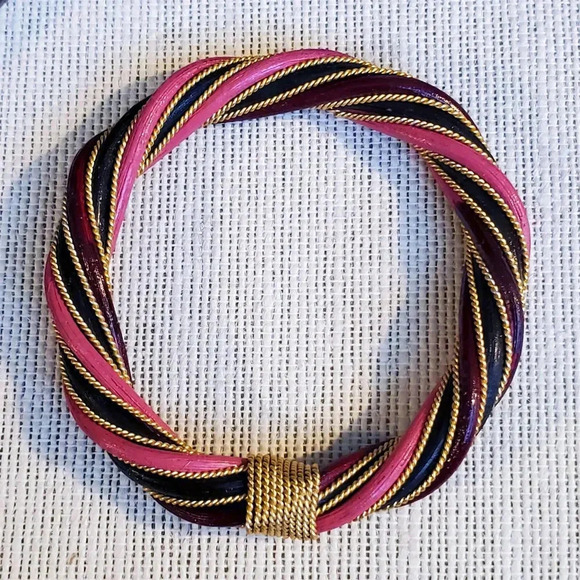 Hand Crafted Twisted Rattan Red Pink Bangle Bracelet Gold Pink Burgundy Black - Picture 5 of 7